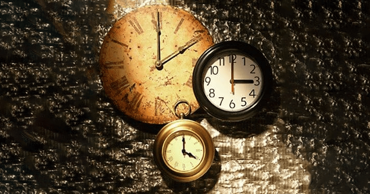 Three clocks showing different times.