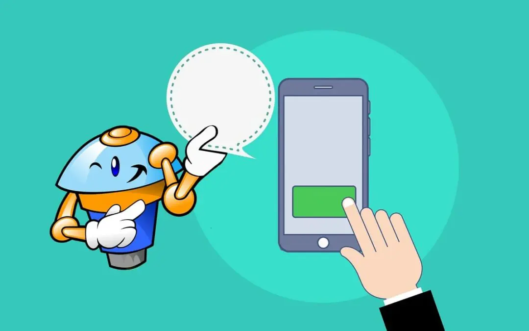 An AI chatbot being used on a smartphone. A blue-green background.