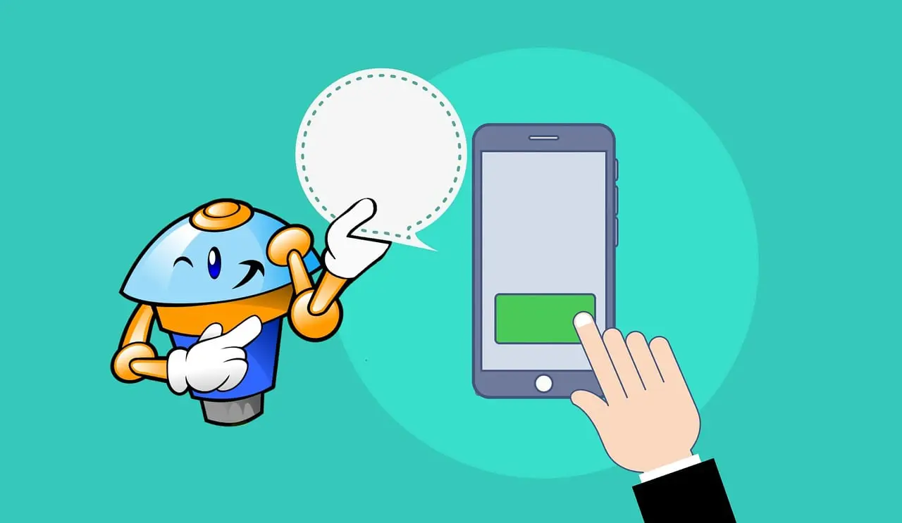 An AI chatbot being used on a smartphone. A blue-green background.