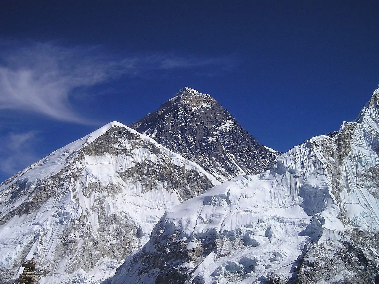 The top of a snow-covered mountain.