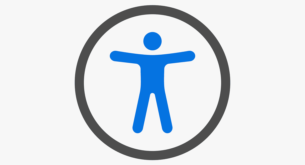 The symbol for universal access. It's a blue man within a black circle. Image is obtainable on Pixabay and is used according to their license.
