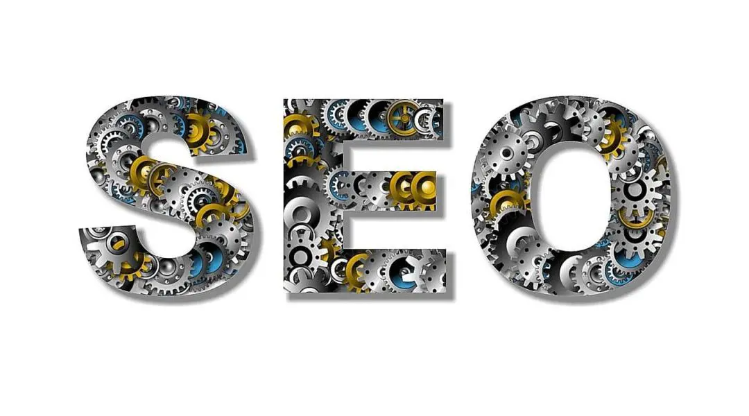 SEO spelled out. The letters have gears all over them.