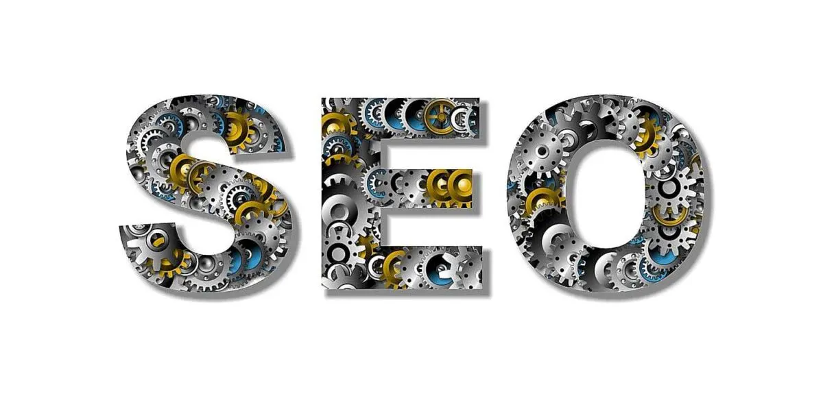 SEO spelled out. The letters have gears all over them.