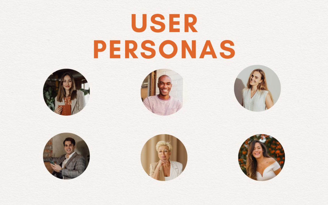 User persona is on top and in capitalized orange letters. Below are circular images of six people.