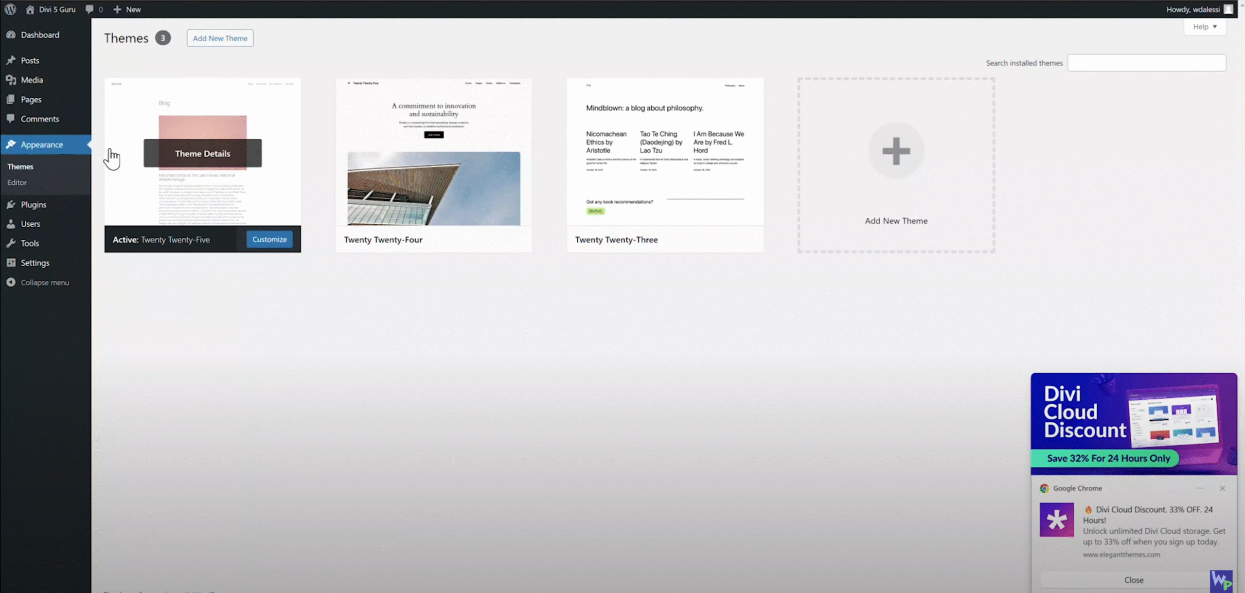 Place the Divi 5 Zip Folder into WordPress by clicking Add New Theme