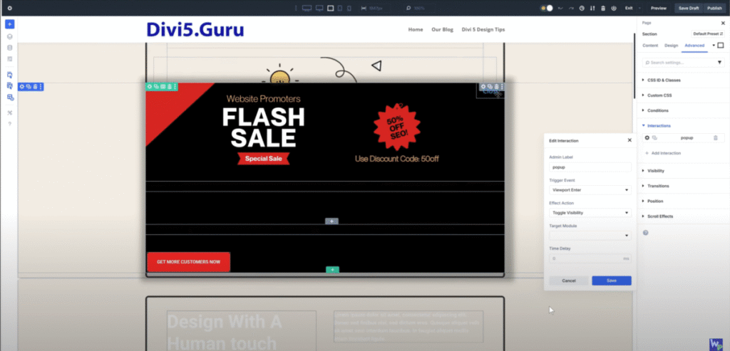The close button on this popup also utilizes Divi 5 interactions.