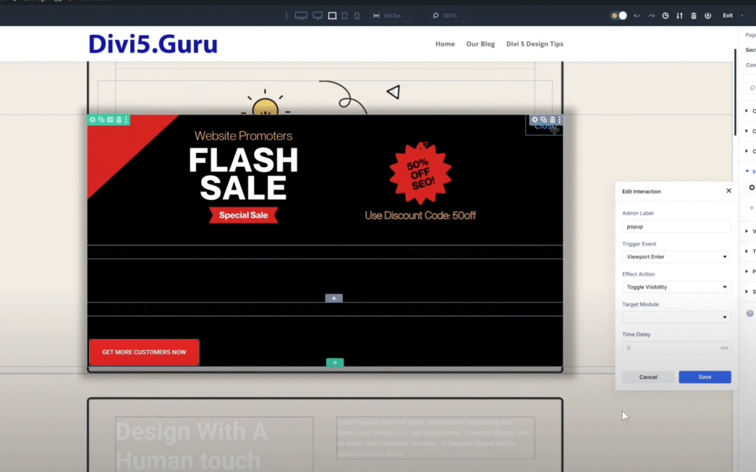 This is what the UI should look like after the Divi 5interaction has been set.