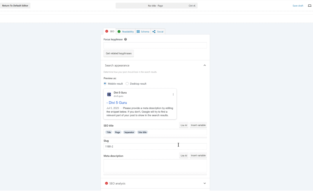 If using Yoast SEO it will appear at the bottom of the screen here.