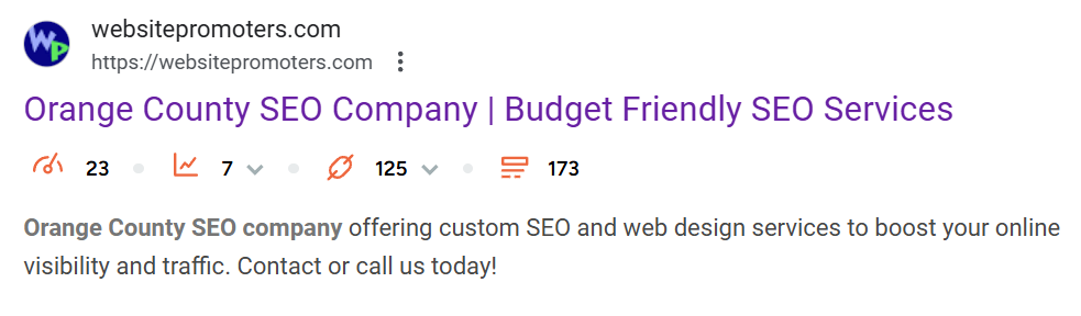 The domain authority of Website Promoters is higher than the other SEO companies' websites in the local area.
