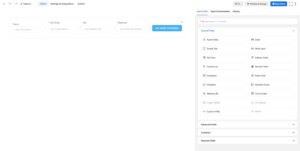 This is the UI interface to edit a form in Fluent Forms.