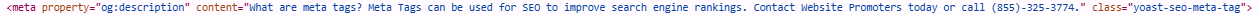 The meta tag for a website's description. Website Promoters has found that the title and description meta tags are quite important for SEO.