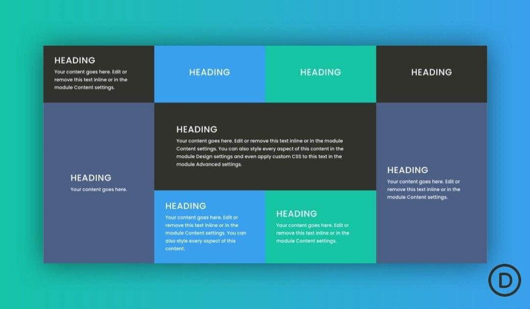 Easily create a layout like this using CSS Grid for Divi 5. Before this new feature, to use CSS Grid developers had to use custom CSS.